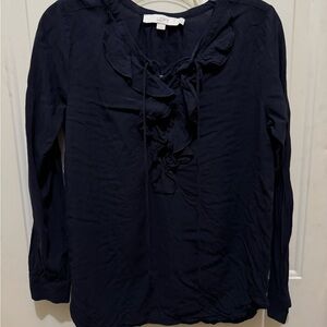 LOFT Women's Navy Ruffle Top